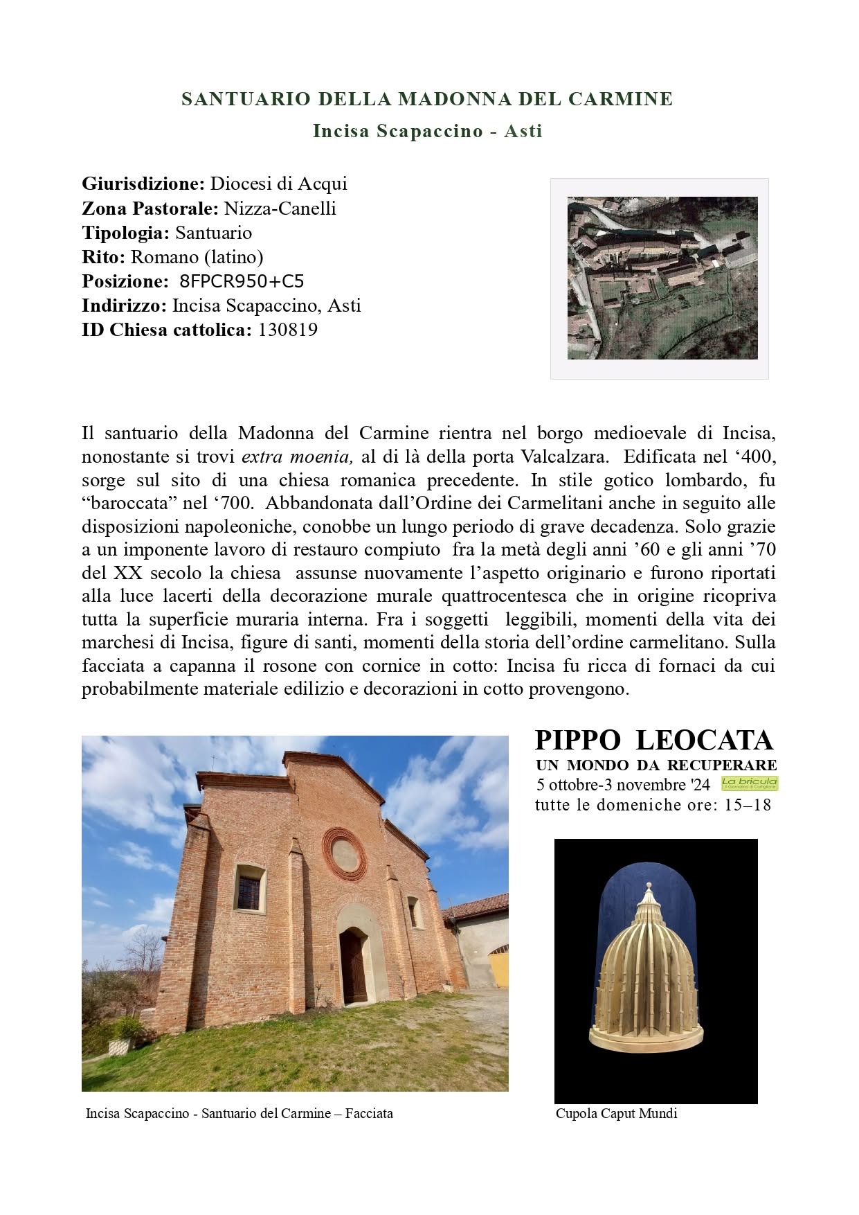 Scheda del Santuario della Madonna del Carmine a Incisa Scapaccino